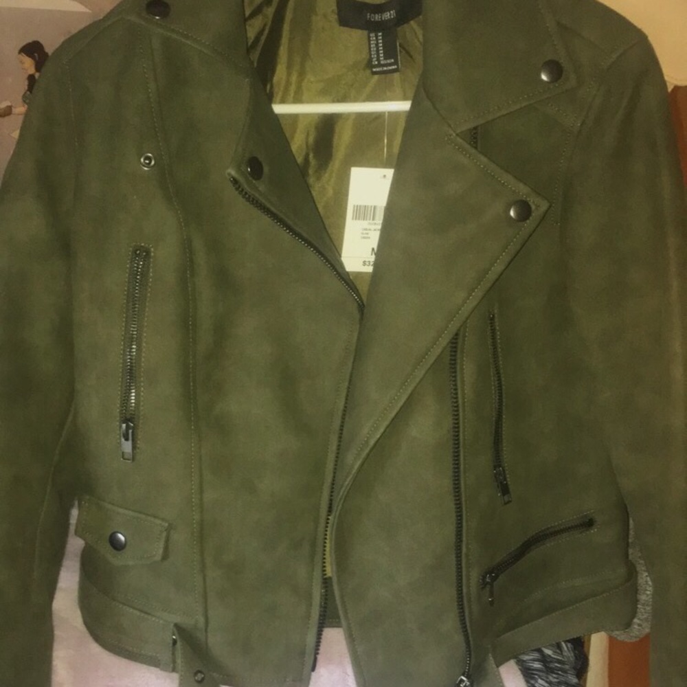 Olive green moto jacket worn once!